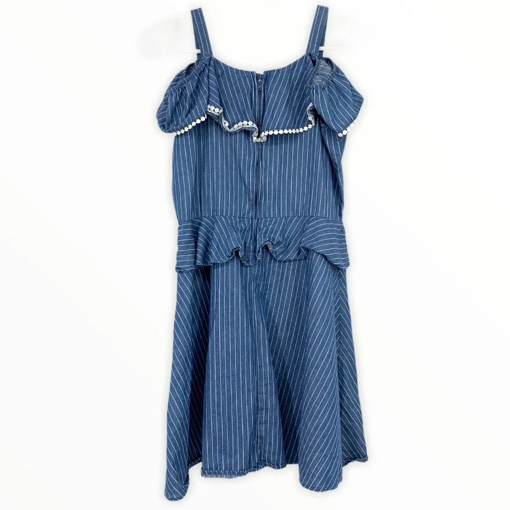 BCBGirls Dress Blue White Stripe Cold Shoulder Ruffle - Picture 8 of 11
